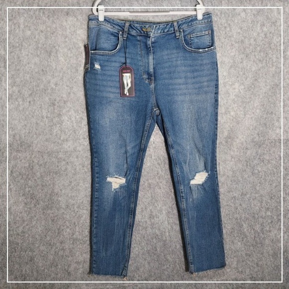 No Boundaries Jeans 17‎ Mom Distressed Stonewash Stretch High Rise Cutoff Retro